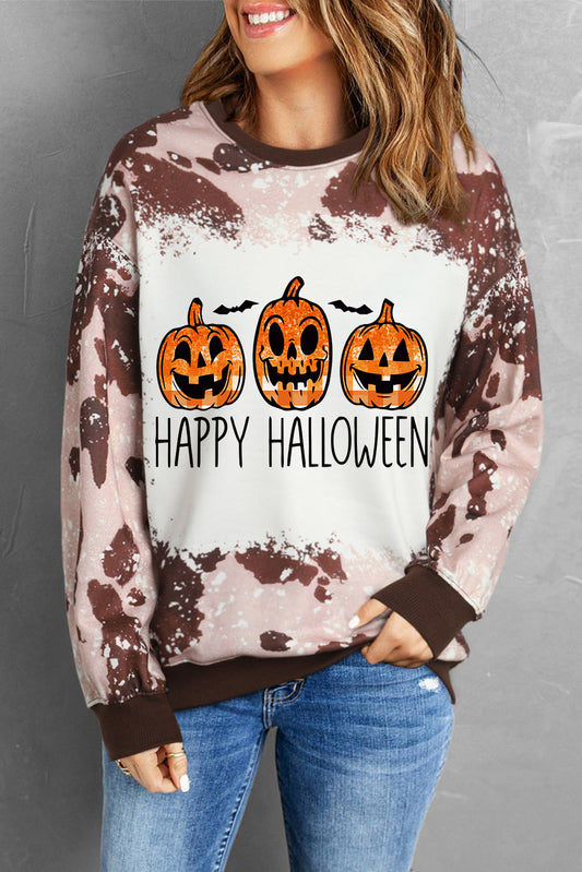 Round Neck Long Sleeve HAPPY HALLOWEEN Graphic Sweatshirt - Kawaii Stop - Casual Style, Comfortable, Fashion Forward, Festive, Graphic Sweatshirt, Halloween Vibes, HAPPY HALLOWEEN, Long Sleeves, Must-Have, OOTD, Polyester Spandex Blend, Round Neck, Seasonal, Ship From Overseas, Statement Piece, SYNZ, Trendy Look, Women's Clothing