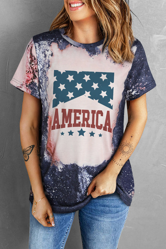 Printed AMERICA Graphic Round Neck Short Sleeve Tee - Kawaii Stop - "AMERICA" Graphic, American Pride, Casual Style, Everyday Wear, Fashionista, Graphic Tee, Hand Wash Only, High-Quality Fabric, Must-Have, Patriotic, Ship From Overseas, Short Sleeve, SYNZ, T-Shirt, T-Shirts, Tee, Trendy, Wardrobe Essential, Women's Clothing, Women's Top