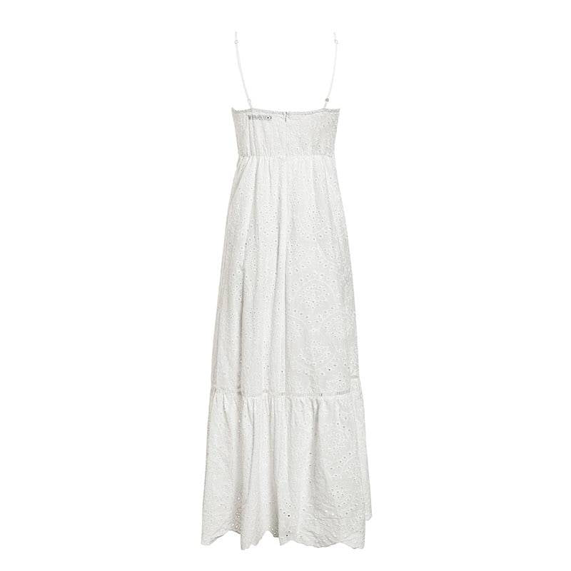 White Summer Dress - Kawaii Stop - All Dresses, Ankle-length, Club, Cotton, Dresses, Embroidery, Empire, Sexy, Sheath, Sleeveless, Spaghetti Strap, Summer, Summer Dress, V-Neck, White, Women's Clothing &amp; Accessories
