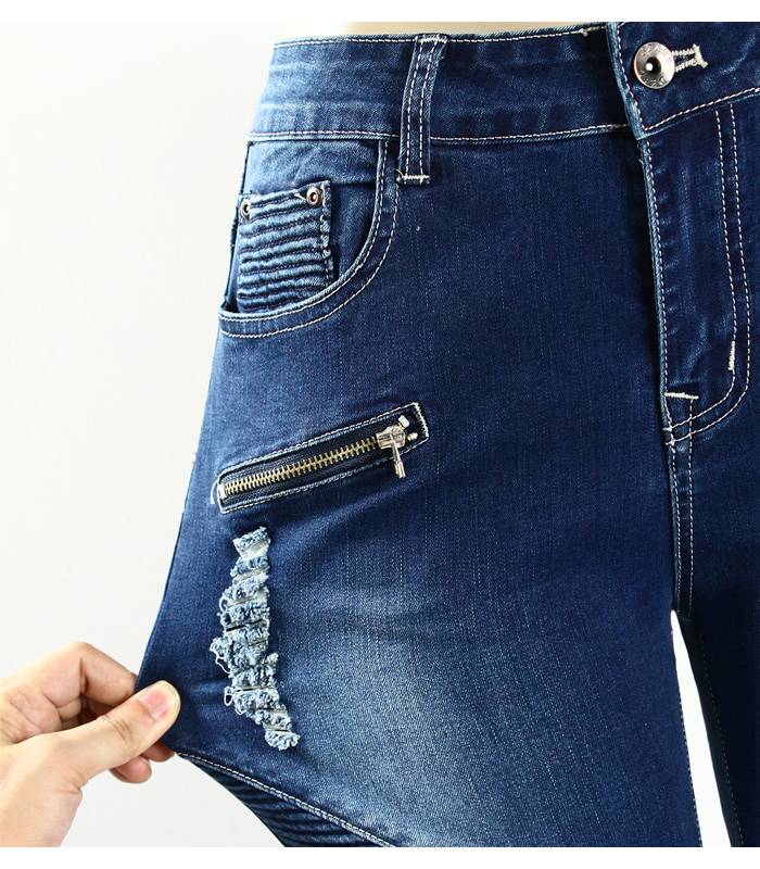 Street Fashion Jeans - Kawaii Stop - Bottoms, Button, Cotton, Fake Zippers, Hole, Jeans, Mid, Mid-Waist, Pencil Pants, Pleated, Pockets, Polyester, Skinny, Spandex, Spliced, Waist, Washed, Women's, Women's Clothing &amp; Accessories, Zipper