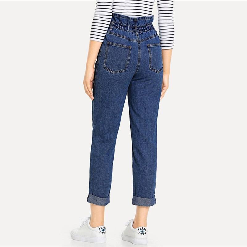 Women's High Waist Rolled Jeans - Kawaii Stop - Bottoms, Casual Fashion, Chic Style, Crop Length, Denim Material, Effortless Elegance, Elastic High Waist, Everyday Fashion, High, Jeans, Kawaii, Rolled, Sleek and Fashionable, Trendy Look, Versatile Styling, Waist, Women's Clothing &amp; Accessories, Women's High Waist Rolled Jeans