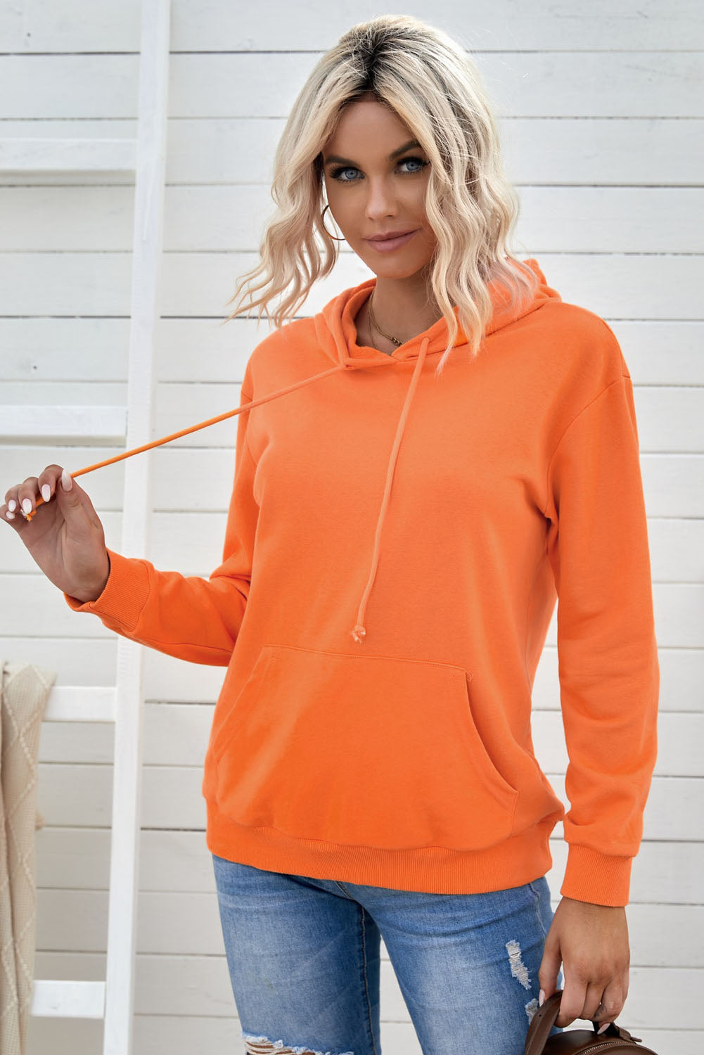 Drawstring Long Sleeve Hoodie - Kawaii Stop - Casual Wear, Comfortable Fit, Cozy Apparel, Drawstring, Elastane Blend, Fashion, Hoodie, Hoodies, Machine Washable, Opaque Material, Pocketed, Polyester Hoodie, Ship From Overseas, Stretch Fabric, Sweatshirts, SYNZ, Trendy Style, Versatile Hoodie, Women's Clothing