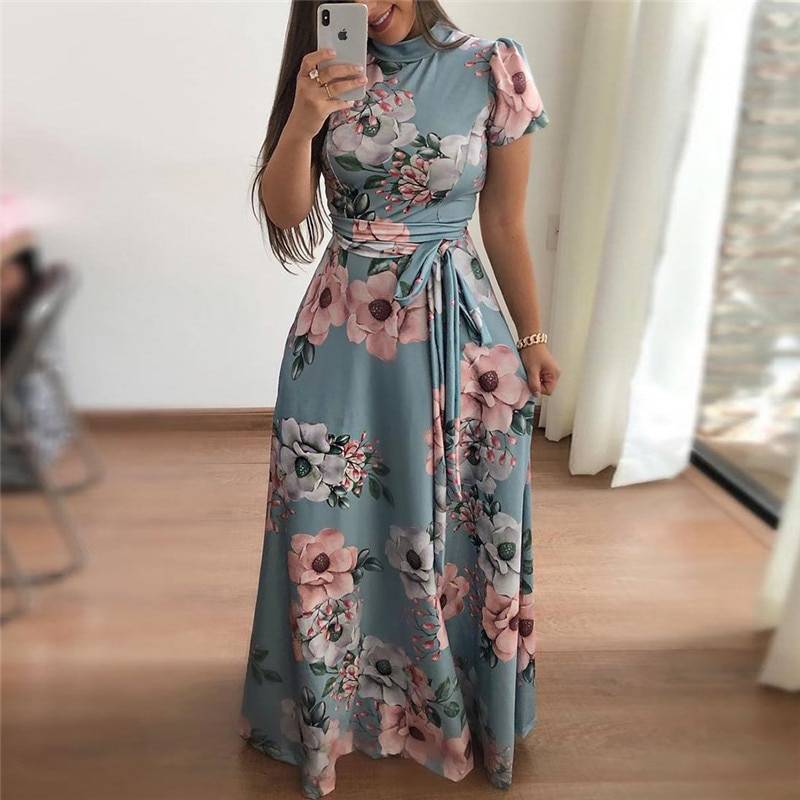 Women's Floral Printed Maxi Dress - Kawaii Stop - All Dresses, Chic Style, Dresses, Effortless Fashion, Floral Print, Fresh and Fashionable, Polyester and Cotton Blend, Seasonal Elegance, Stay Stylish, Versatile Styling, Women's Clothing &amp; Accessories, Women's Floral Printed Maxi Dress