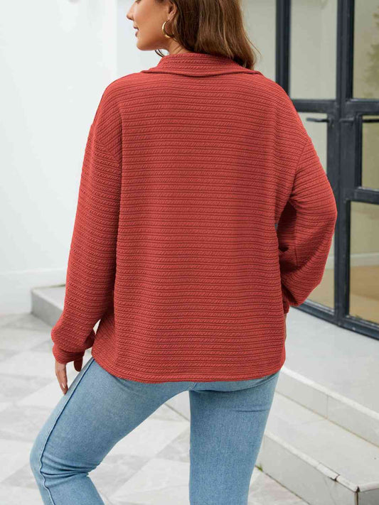 Quarter-Zip Collared Drop Shoulder Sweatshirt - Kawaii Stop - Casual, Classic, Comfortable, Easy Care, Everyday Fashion, Hoodies &amp; Sweatshirts, J$M$L, Must-Have, Quality, Quarter-Zip, Ship From Overseas, Soft, Style, Sweatshirt, Timeless, Versatile, Women's Clothing