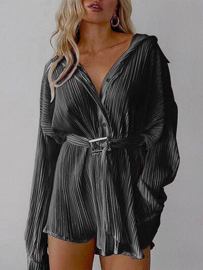 Button Up Dropped Shoulder Shirt Dress - Kawaii Stop - Classic Elegance, Easy Care, Fashion Forward, Opaque Sheer, Polished Ensemble, Relaxed Casual Style, Ship From Overseas, Shipping delay February 3 - February 16, T@D, Tied Waist, Versatile Shirt Dress, Wardrobe Essential