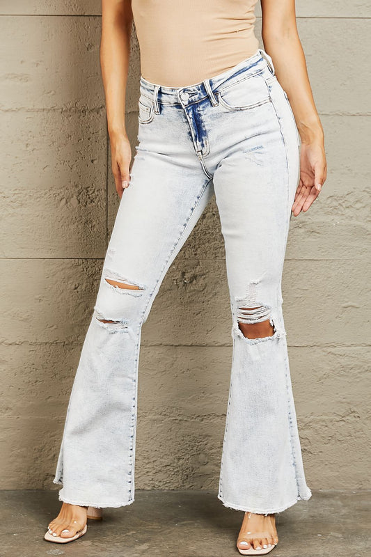 Mid Rise Acid Wash Distressed Jeans - Kawaii Stop - Acid Wash, Ankle-Length, BAYEAS, Casual, Chic, Comfortable, Distressed, Dress Up, Fashion, Jeans, Machine Washable, Mid Rise, Must-Have., Raw Hem, Ship from USA, Statement, Stretchy, Stylish, Trendy, Unique, Versatile, Wardrobe Essential, Women's Fashion