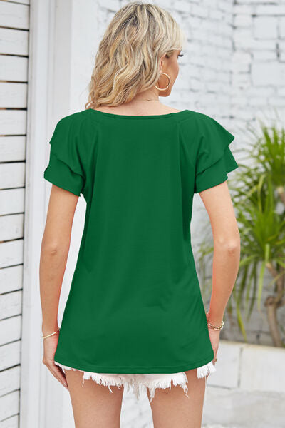 Square Neck Flutter Sleeve T-Shirt - Kawaii Stop - Basic Style, Classic Look, Comfortable, Easy Care, Everyday Wear, Flutter Sleeve, K.C, Opaque, Ship From Overseas, Shipping delay February 2 - February 16, Sophisticated, Square Neck, Stylish, T-Shirt, Timeless, Versatile, Women's Fashion