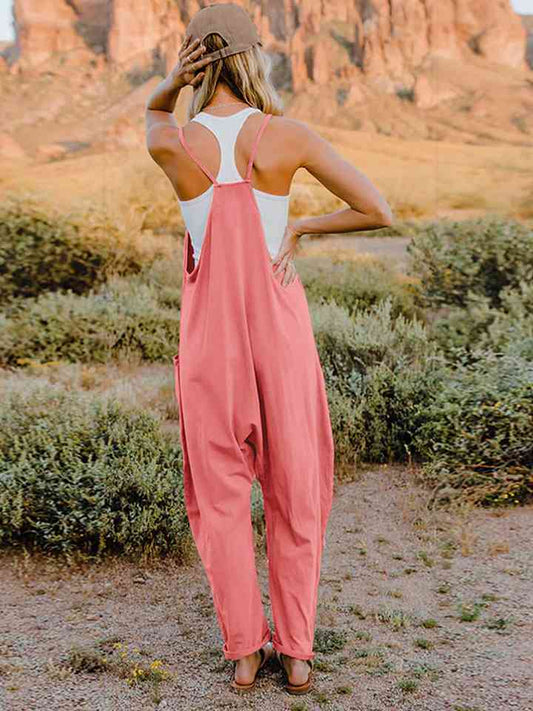 Sleeveless V-Neck Pocketed Jumpsuit - Kawaii Stop - Chic Fashion, Double Take, Easy Care, Everyday Fashion, Fashion Forward, Must-Have Outfit, Pocketed, Polyester Blend, Relaxed Ensemble, Ship from USA, V-Neck Jumpsuit, Wardrobe Essential