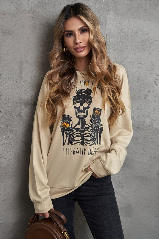 Halloween Skeleton Graphic Dropped Shoulder Sweatshirt - Kawaii Stop - Kawaii Shop