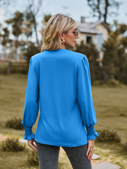 Notched Neck Flounce Sleeve Blouse - Kawaii Stop - Blouse, Blouses, Fashion, Flounce Sleeves, K.C, Notched Neck, Polyester, Rayon, Ship From Overseas, Shipping Delay 09/29/2023 - 10/01/2023, Spandex, Versatile, Wardrobe Essentials, Women's Clothing