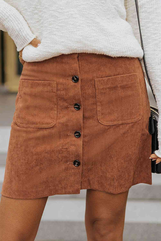 Buttoned Corduroy Mini Skirt - Kawaii Stop - Buttoned Detail, Chic Style, Classic Fit, Comfortable Fashion, Corduroy, Double Take, Fashion-Forward, High-Quality Material, Mini Skirt, On-Trend Look, Preppy Chic, Ship From Overseas, Skirts, Stylish and Sophisticated, Versatile Wear, Wardrobe Essential