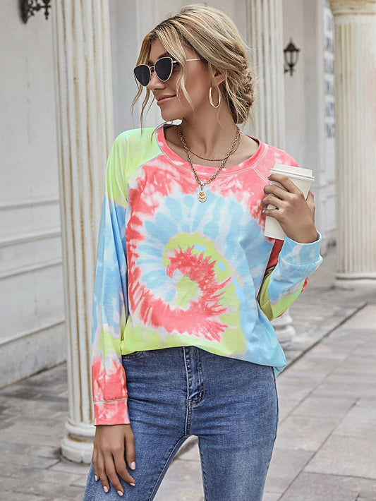 Printed Round Neck Raglan Sleeve Tee - Kawaii Stop - Casual Style, Colorful Fashion, Everyday Wear, Lightweight, Long Sleeves, Machine Wash, Multicolored Prints, Polyester Blend, Printed Tee, Round Neck, Ship From Overseas, T-Shirt, T-Shirts, Tee, Tumble Dry, Wardrobe Upgrade, Women's Clothing, Women's Top, Y&BL