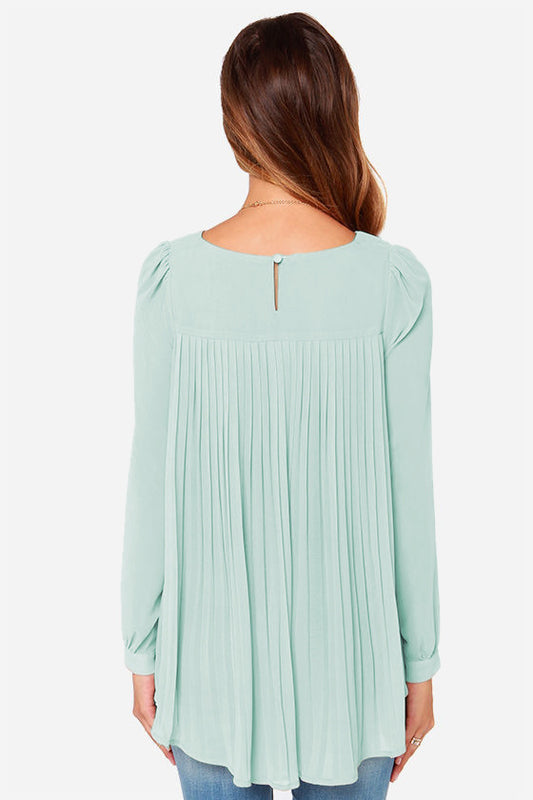 Back Pleated Blouse - Kawaii Stop - Blouse, Casual Style, Classic Silhouette, Effortless Chic, Everyday Elegance, Lightweight Comfort, Long Sleeve, Round Neck, Ship From Overseas, Solid Pattern, Stylish Comfort, T-Shirt, T-Shirts, Tee, Timeless Beauty, Versatile Fashion, Women's Clothing, Women's Top, Y&BL