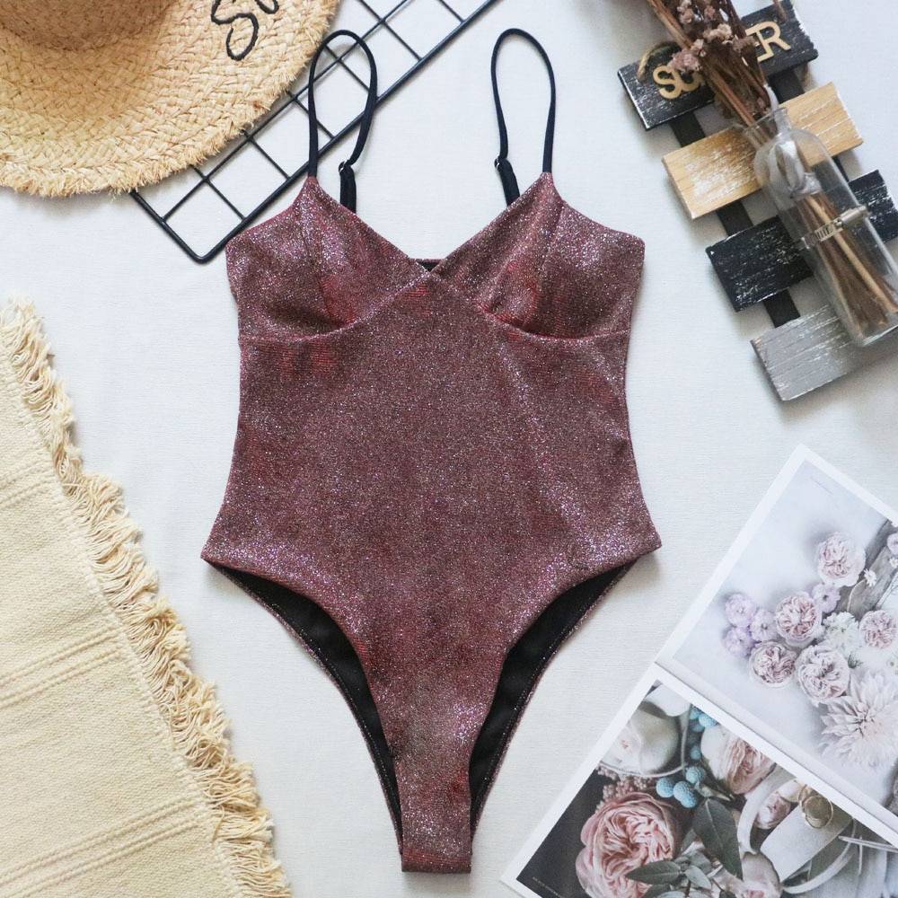 Glitter One-piece Swimsuits - Kawaii Stop - Glitter, One Piece, One Piece Swimsuits, Padded, Polyester, Purple, Sleeveless, Spandex, Swimsuit, Swimsuits, Women's Clothing &amp; Accessories