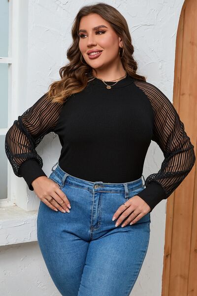 Plus Size Round Neck Long Sleeve Blouse - Kawaii Stop - Classic Attire, Comfortable Wear, Confidence Booster, Early Spring Collection, Effortless Style, Everyday Elegance, Long Sleeve Style, Plus Size Blouse, Plus-Size Fashion, Semi-Sheer Material, Ship From Overseas, Shipping delay February 8 - February 16, SYNZ, Timeless Look, Versatile Blouse, Women's Fashion