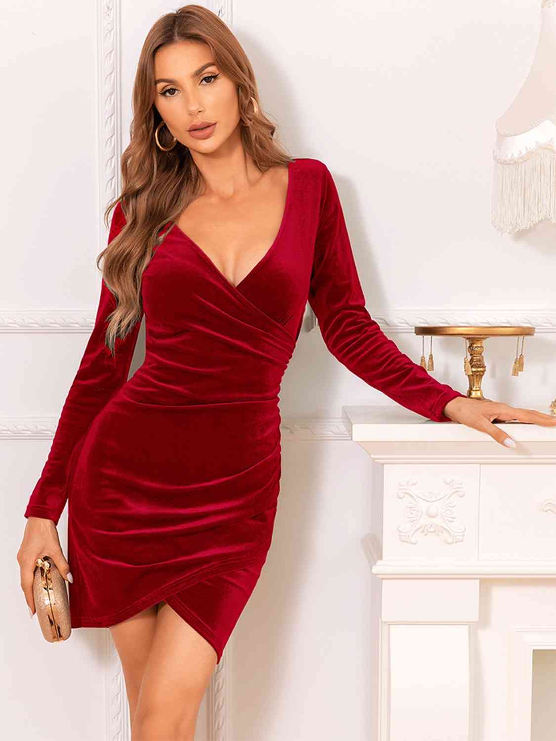 Long Sleeve Tulip Hem Dress - Kawaii Stop - Chic Ensemble, Confidence and Elegance, Dress Up for Any Occasion, Fashion Forward, H#Y, Long Sleeve Fashion, Must-Have Dress, Opaque Finish, Ruched Details, Ship From Overseas, Stylish Outfit, Trendy Attire, Tulip Hem Dress, Versatile Dress, Wardrobe Essential, Women's Fashion
