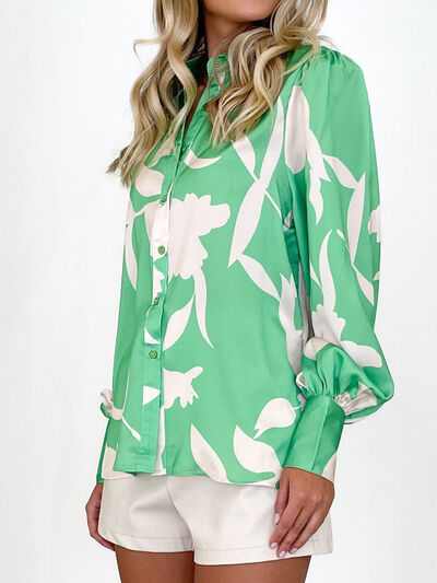 Printed Button Up Lantern Sleeve Shirt - Kawaii Stop - Button Up, Classic, Confidence, Early Spring Collection, Everyday Wear, Fashion, Lantern Sleeve Shirt, LT&SB, Office Attire, Opaque Sheer, Polished Look, Ship From Overseas, Timeless Elegance, Versatile, Wardrobe Staple, Women's Clothing