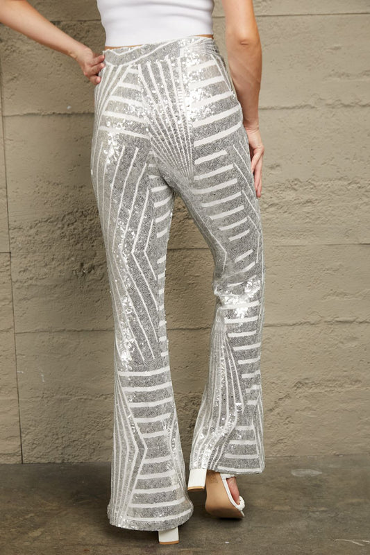 Sequin High Waist Flared Pants - Kawaii Stop - Bold Style, Capris, Chic Fashion, Double Take, Easy Care, Flared Legs, Glamorous Look, High Waist Pants, Moderate Stretch, No Sheer, Pants, Sequin Details, Ship From Overseas, Statement Piece, Women's Clothing