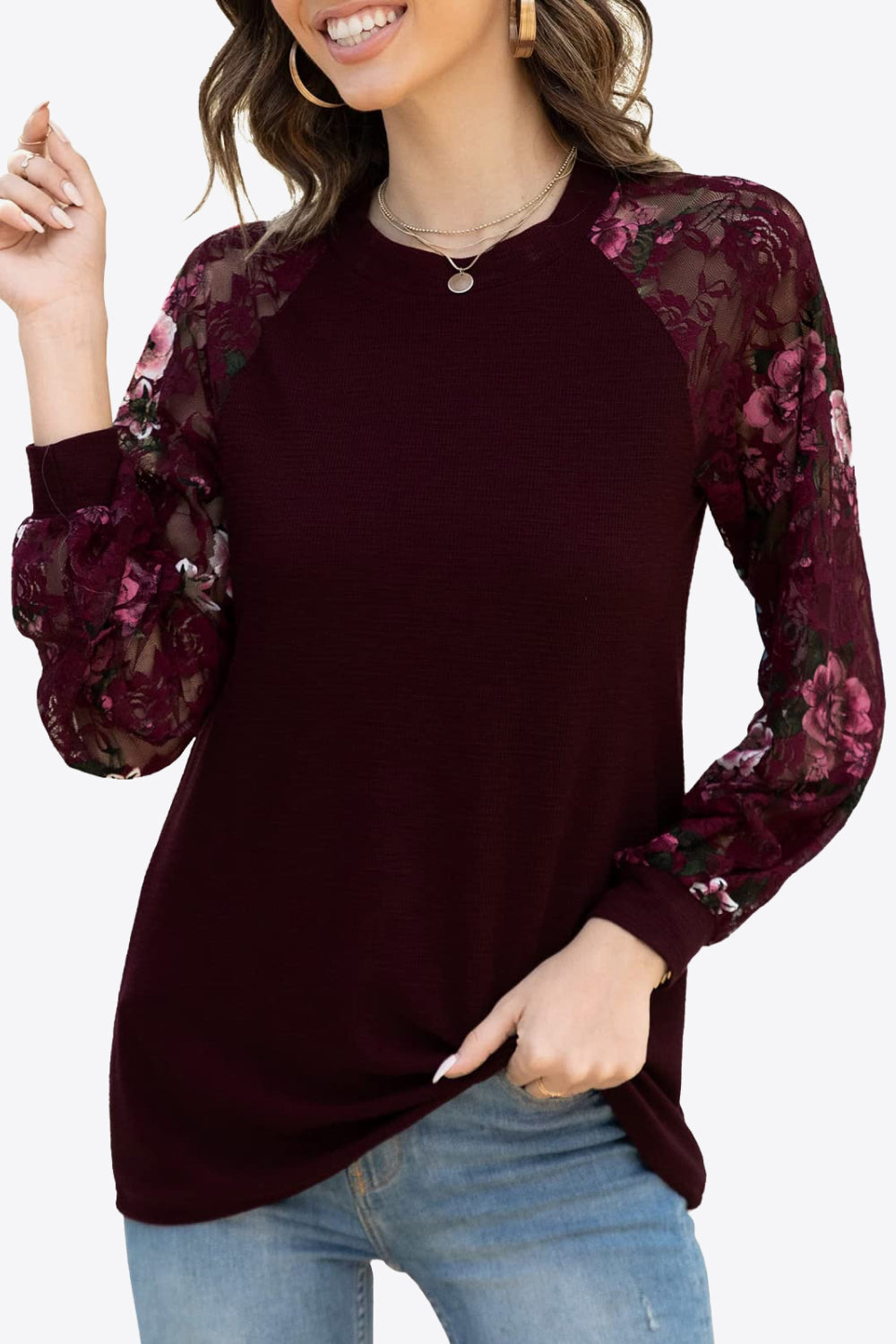 Long Raglan Sleeve Round Neck Tee - Kawaii Stop - A&D, Casual Chic, Classy Tee, Comfortable, Easy Care, Everyday Wear, Fashion Must-Have, Floral Pattern, Machine Wash, No Sheer, Perfect Fit, Polyester Blend, Raglan Sleeve, Rayon Tee, Round Neck, Ship From Overseas, Shipping Delay 09/29/2023 - 10/04/2023, Solid Color, Stylish, T-Shirt, T-Shirts, Tee, Tumble Dry, Versatile, Wardrobe Upgrade, Women's Clothing, Women's Fashion, Women's Top
