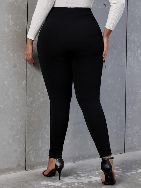 Plus Size Decorative Button Skinny Pants - Kawaii Stop - Buttoned Detail, Comfortable Fit, Curve Embracing, Easy Care, Elastane, Fashionable Look, Opaque, Pants, Plus Size, Polyester, Ship From Overseas, Skinny, Stylish Pants, Versatile, Wardrobe Essentials, Women's Clothing, Z@Q