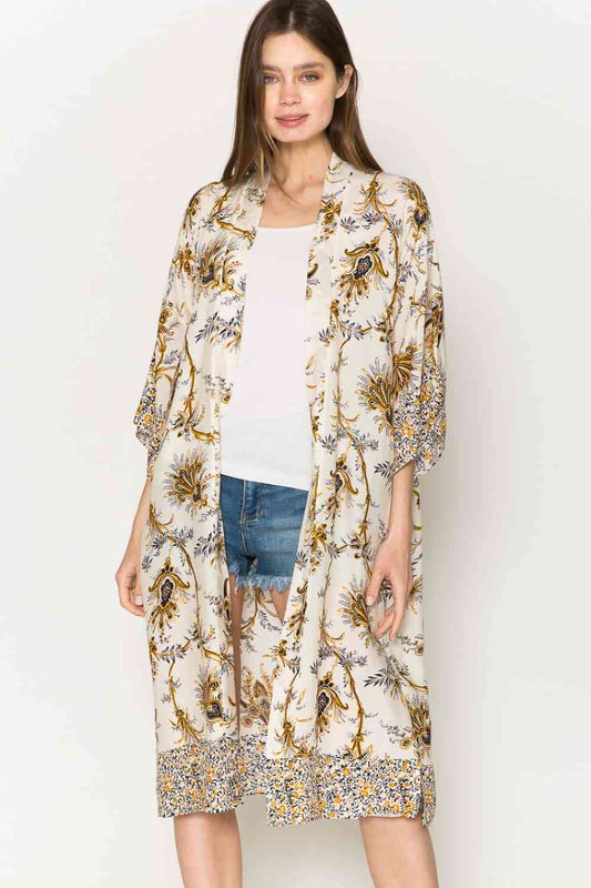 Floral Open Front Slit Duster Cardigan - Kawaii Stop - Casual Elegance, Duster Cardigan, Effortless Style, Floral Print, Flower Charm, Justin Taylor, Justin Taylor Apparel, LA Fashion, Lightweight, Ship from USA, Spring Wardrobe, Stylish Layering, Trendy Outerwear, Women's Clothing