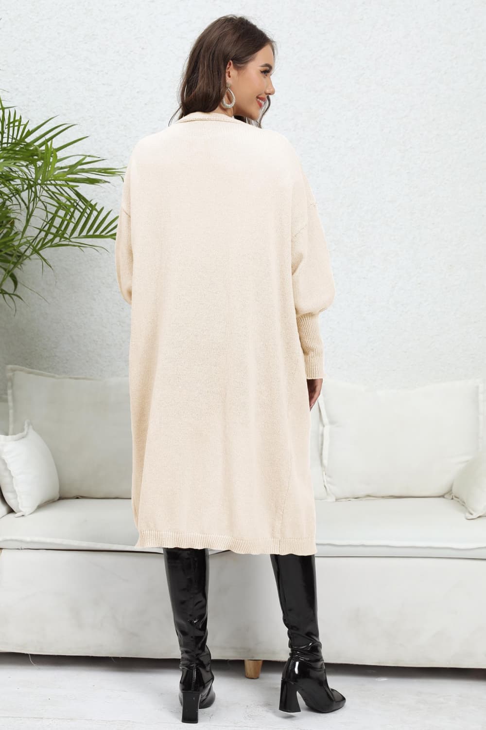 Open Front Dropped Shoulder Cardigan - Kawaii Stop - Cardigan, Cardigans, Casual Style, Easy Care, Effortless Chic, Fashion Forward, Lantern Sleeves, O & Y.M, Pocketed, Polyester, Relaxed Fit, Ship From Overseas, Slightly Stretchy, Solid, Women's Clothing, Women's Fashion