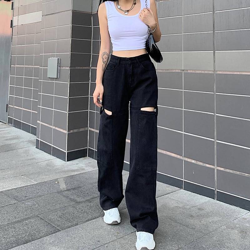Street Fashion Casual High Waist Jeans - Kawaii Stop - Adorable, Bottoms, Casual, Cotton, Cute, Fashion, Harajuku, High Waist, Japanese, Jeans, Kawaii, Korean, Polyester, Street Fashion, Women's Clothing &amp; Accessories