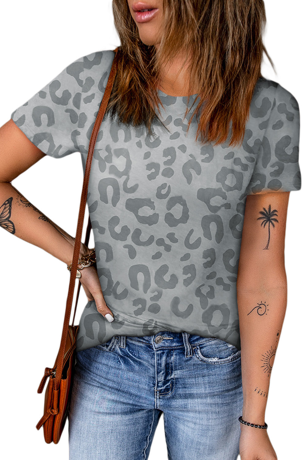 Leopard Round Neck Tee - Kawaii Stop - Chic Style, Comfortable, Easy Care, Everyday Wear, Fierce Fashion, Glamorous Look, Leopard Round Neck Tee, No Sheer, Ship From Overseas, Size Guide, Stylish Apparel, SYNZ, T-Shirt, T-Shirts, Tee, Trendy Print, Wild Side, Women's Clothing, Women's Top