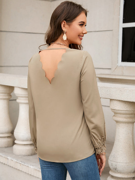 V-Neck Long Sleeve Blouse - Kawaii Stop - Blouse, Blouses, CATHSNNA, Chic Style, Classic Design, Comfortable Fit, Elegant, Long Sleeve, Opaque Material, Ship From Overseas, Shipping Delay 09/29/2023 - 10/03/2023, V-Neck Blouse, Women's Clothing, Women's Fashion