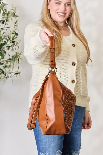 Weaved Vegan Leather Handbag - Kawaii Stop - Accessory Lover, Artisanal Detail, Detachable Strap, Everyday or Special Occasions, Fashion Forward, Fashionable Handbag, Fine Craftsmanship, Large Size, Must-Have, Ship from USA, SHOMICO, Stylish and Sustainable, Unique Texture, Vegan Leather Handbag, Versatile, Women's Accessories