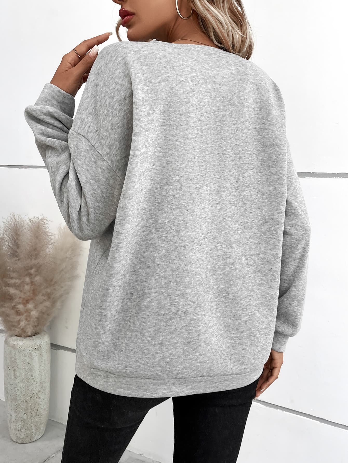 V-Neck Dropped Shoulder Sweatshirt - Kawaii Stop - Casual Sweatshirt, Chic Outfit, Classic Design, Comfortable Material, Cozy, Dropped Shoulder, Everyday Wear, Fall Wardrobe, Hand Wash, Hoodies, Long Sleeve, Moderate Stretch, Sheer-Free, Ship From Overseas, Shipping Delay 09/29/2023 - 10/03/2023, Soft Polyester, Solid Pattern, Sweatshirts, Trendy, V-Neck, Women's Clothing, Women's Fashion, X&X
