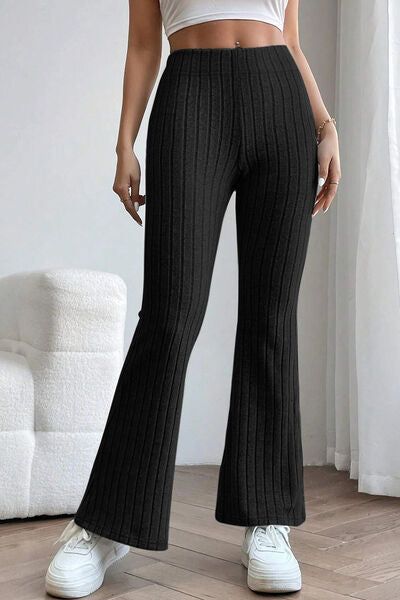 Ribbed High Waist Flare Pants - Kawaii Stop - Basic Bae, Chic Style, Comfortable Fit, Effortless Elegance, Everyday Wear, Fashion Forward, Flare Pants, High Waist, Machine Washable, Opaque, Polyester Blend, Ship from USA, Sophisticated Look, TikTok, Versatile Design, Wardrobe Essential, Women's Fashion
