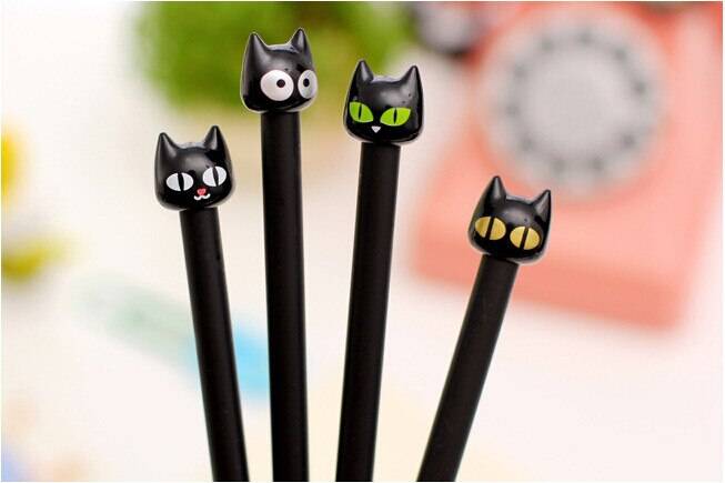 4X Cute Black Cat Gel Pens - Kawaii Stop - 0.5mm, Black, Cat, Cute, Gel Pen, Kawaii, Office, Pens &amp; Pencils, School, Stationary &amp; More, Stationery, Supply, Writing