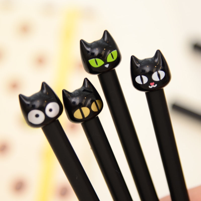 4X Cute Black Cat Gel Pens - Kawaii Stop - 0.5mm, Black, Cat, Cute, Gel Pen, Kawaii, Office, Pens &amp; Pencils, School, Stationary &amp; More, Stationery, Supply, Writing
