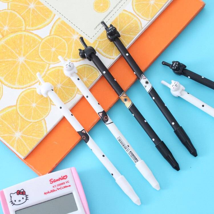 4X Random Cute Gel Pen - Kawaii Stop - Black, Cat, Cute, Gel Pen, Kawaii, Office, Pen, Pens &amp; Pencils, School, Signing, Stationary &amp; More, Stationery, Supply, White, Writing