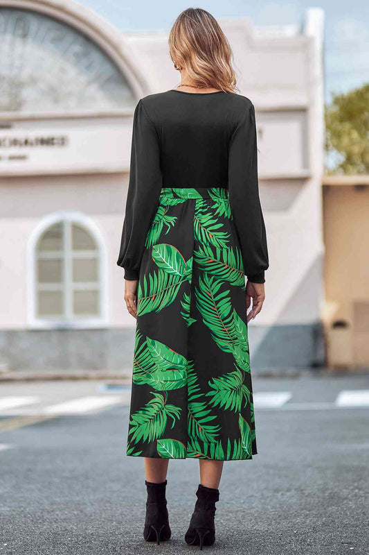 Printed Tie Waist Long Sleeve Dress - Kawaii Stop - Effortless Style, Elegant, Fashion, Long Sleeve Dress, Minimalistic Jewelry, Opaque, Printed, S.N, Ship From Overseas, Special Occasion, Statement Heels, Tie Waist, Women's Clothing