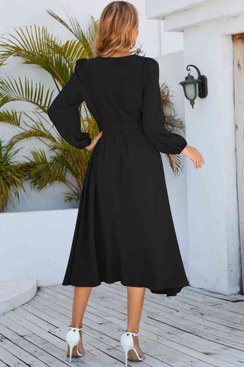 Twisted Long Sleeve Midi Dress - Kawaii Stop - Bow Detail, Confidence, Dress, Easy Care, Elegance, Fashion, H.Y.G@E, Heeled Pumps, Midi Dress, Opaque Sheer, Ship From Overseas, Slightly Stretchy, Statement Earrings, Style, Twisted Dress, Women's Clothing