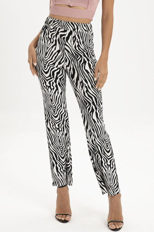 Zebra Print Straight Leg Pants - Kawaii Stop - Animal Print, Bottoms, Capris, Casual Chic, Comfortable, Easy Care, Fashion Statement, Fashionable Look, JR, Long Pants, Pants, Polyester Spandex Blend, Ship From Overseas, Shipping Delay 09/29/2023 - 10/01/2023, Statement Piece, Straight Leg Pants, Stylish Bottoms, Trendy Fashion, Trendy Outfit, Versatile, Wild Side, Women's Clothing, Zebra Print Pants