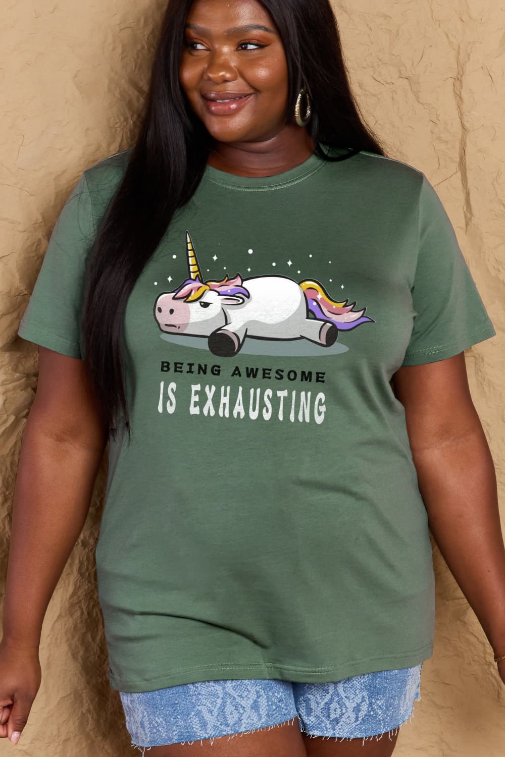 Full Size BEING AWESOME IS EXHAUSTING Graphic Cotton Tee - Kawaii Stop - Casual Style, Comfortable, Confidence, Empowering, Everyday Wear, Fashionista's Choice, Graphic Tee, Hand Wash, Imported, Inspirational, Long Tee, Opaque, Relaxed Fit, Ship From Overseas, Shipping Delay 09/29/2023 - 10/04/2023, Simply Love, Statement Piece, T-Shirt, T-Shirts, Tee, Trendy, Versatile, Women's Clothing, Women's Top