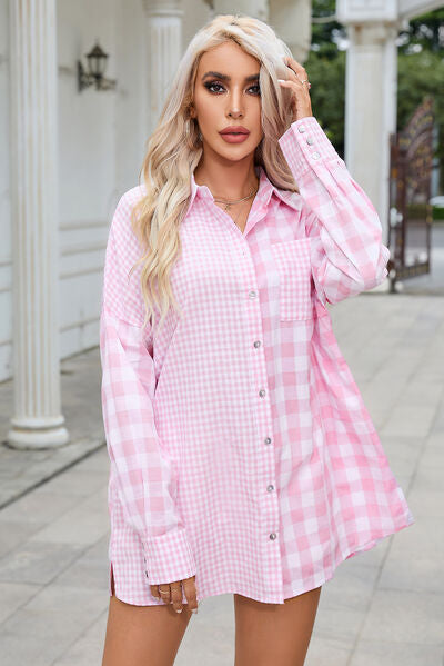 Pocketed Plaid Dropped Shoulder Shirt - Kawaii Stop - Classic, Cotton, Dropped Shoulder, Early Spring Collection, Everyday Essential, Must-Have, Opaque, Plaid Shirt, Polyester, Ship From Overseas, Shipping delay February 8 - February 16, Size Inclusivity, SYNZ, Women's Fashion