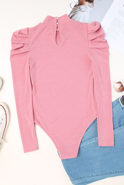 Mock Neck Puff Sleeve Bodysuit - Kawaii Stop - Bodysuit, Chic Style, Everyday Elegance, Fashion, Machine Washable, Mock Neck, Polyester Cotton Blend, Puff Sleeve, Ship From Overseas, Sizes S-XL, SYNZ, Tumble Dry Low, Versatile Fashion, Women's Clothing