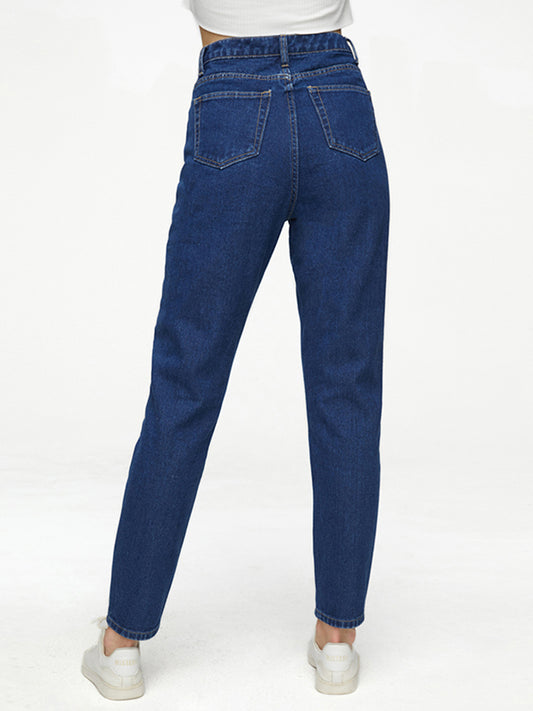 Casual Buttoned Long Jeans - Kawaii Stop - Buttoned Denim, Casual Jeans, Classic Solid Pattern, Comfortable Style, Effortless Chic, Everyday Comfort, Huango, Jeans, Jeans for Women, Long Jeans, No Stretch, Ship From Overseas, Shipping Delay 09/29/2023 - 10/01/2023, Versatile Denim, Women's Fashion