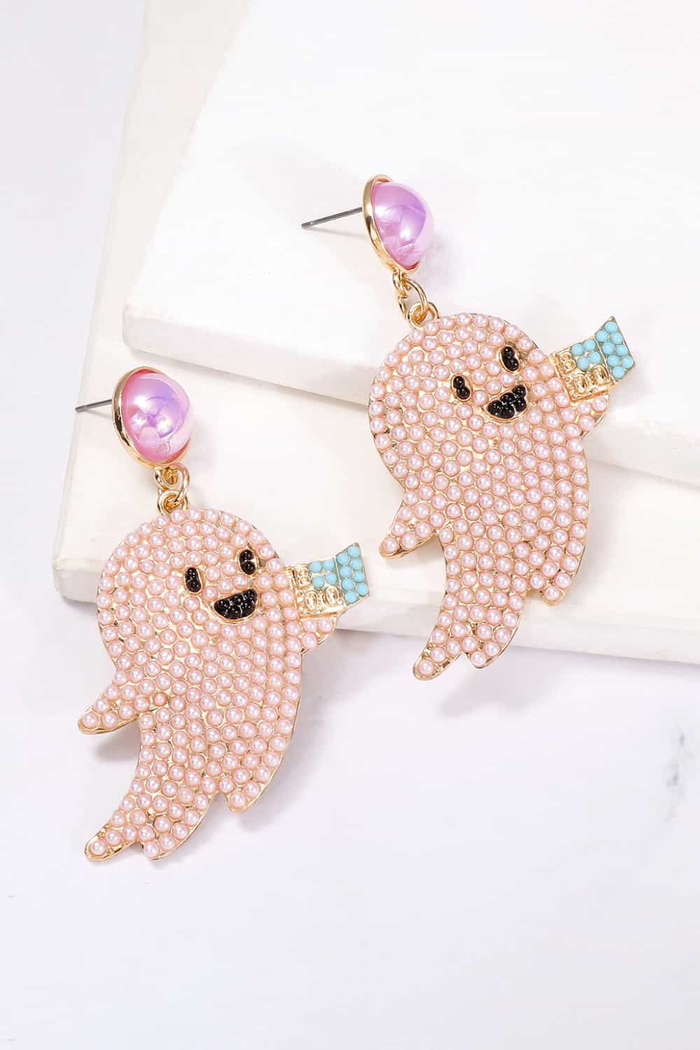 Ghost Shape Synthetic Pearl Dangle Earrings - Light Pink / One Size - Women’s Jewelry - Earrings - 6 - 2024