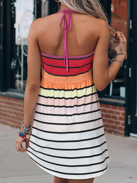 Smocked Sleeveless Striped Mini Dress - Kawaii Stop - Kawaii Shop