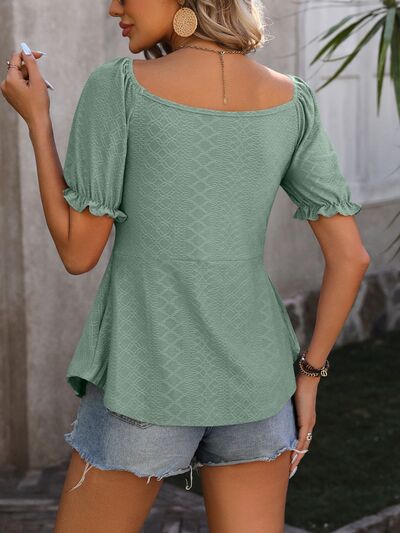 Ruched V-Neck Flounce Sleeve Blouse - Kawaii Stop - Chic Attire, Comfortable Wear, Confidence Booster, Early Spring Collection, Everyday Elegance, Fashion Forward, Flounce Sleeve Blouse, Mandy, Opaque Material, Ruched Details, Ship From Overseas, Sophisticated Look, Statement Attire, Stylish Top, V-Neck Style, Versatile Blouse, Women's Fashion