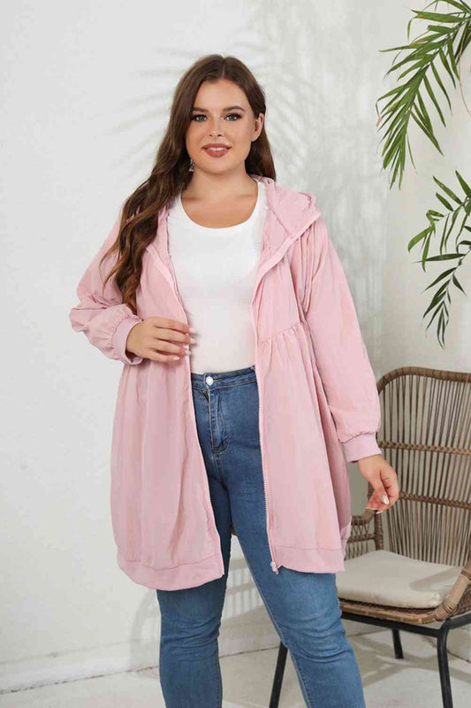 Plus Size Zip-Up Longline Hooded Jacket - Kawaii Stop - Ankle Boots, Comfortable, Fashion, Jacket, Jackets, Leggings, Longline, Machine Wash, Mosa, Must-Have, Normal Thickness, Plus Size, Ship From Overseas, Stylish Beanie, Sweater, Tumble Dry, Women's Clothing
