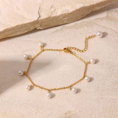 Pearl 18K Gold-Plated Charm Anklet - Kawaii Stop - 18K Gold-Plated Jewelry, Care Instructions, Early Spring Collection, Elegant Accessories, Fashion Statement, Graceful Sophistication, Jack&Din, Pearl Charm Anklet, Ship From Overseas, Shipping delay February 3 - February 16, Styling Tips, Synthetic Pearls, Timeless Style