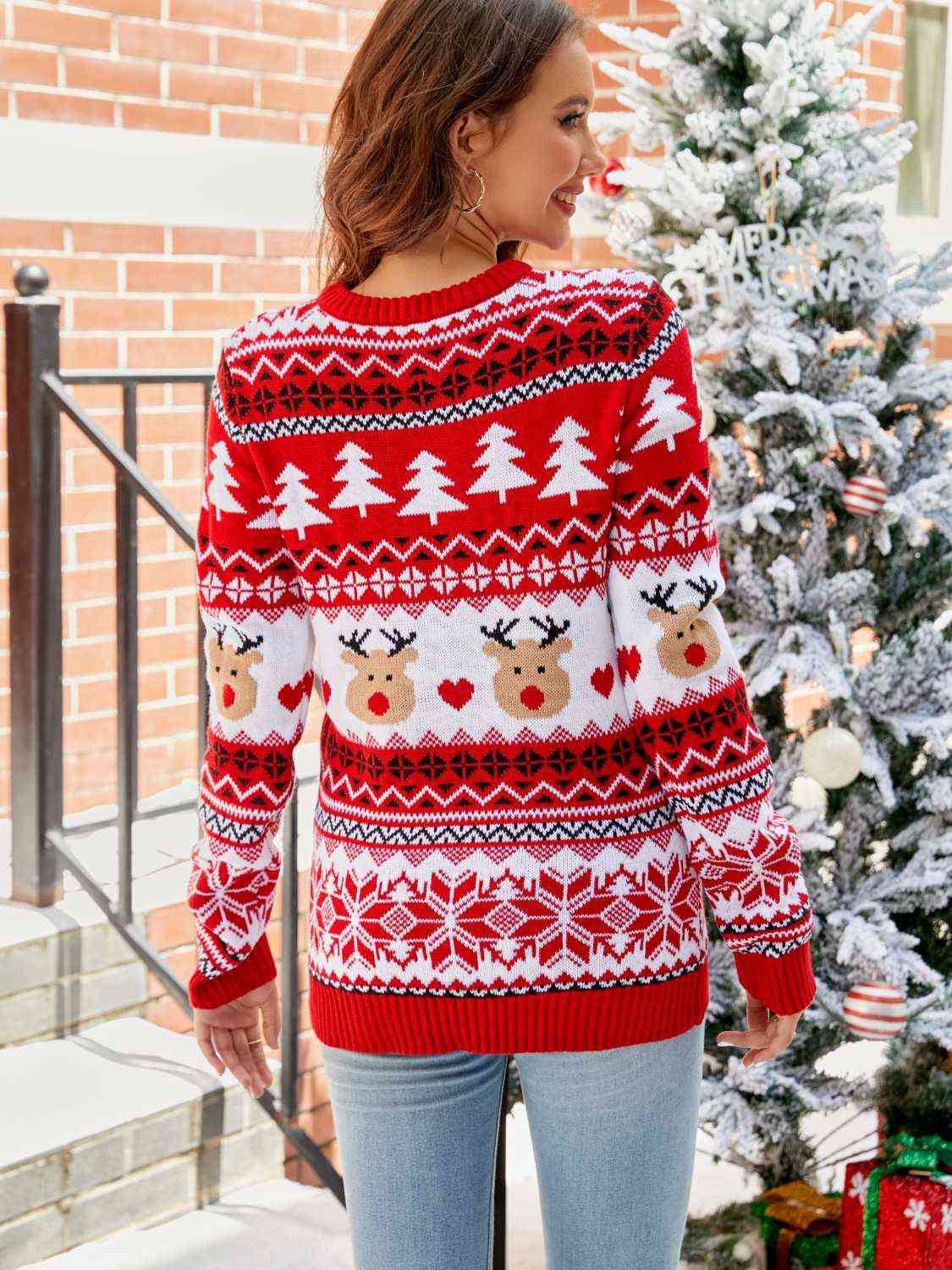 Christmas Round Neck Sweater - Kawaii Stop - Acrylic knitwear, Casual holiday wear, Christmas, Christmas outfit, Christmas sweater, No stretch sweater, Round neck sweater, Ship From Overseas, Yh