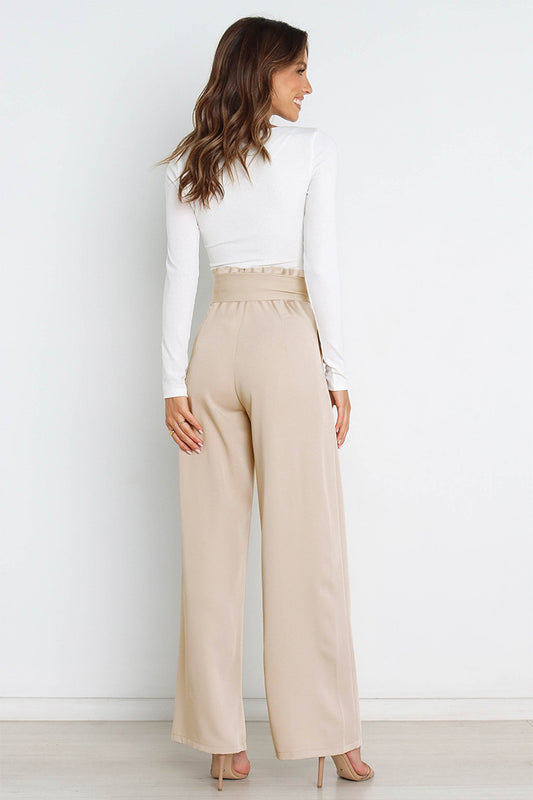 Tie Front Paperbag Wide Leg Pants - Kawaii Stop - Bottoms, Capris, Casual Sophistication, Chic Style, Elegant Design, Everyday Staple, MDML, Pants, Paperbag Waist, Ship From Overseas, Shipping Delay 09/29/2023 - 10/02/2023, Tie Front, Versatile Fashion, Wide Leg Pants, Women's Clothing