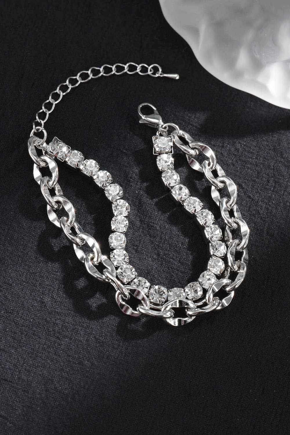 Double-Layered Zircon Decor Alloy Bracelet - Silver / One Size - Women’s Jewelry - Bracelets - 2 - 2024